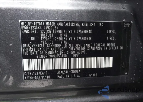 2021 Toyota Rav4 Hybrid Xle Premium from USA, damaged, VIN 4T3B6RFV8MU053450